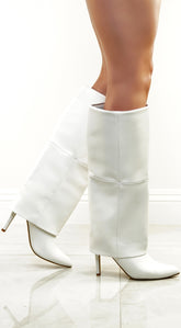 Petrina Overlay Knee Boots - White